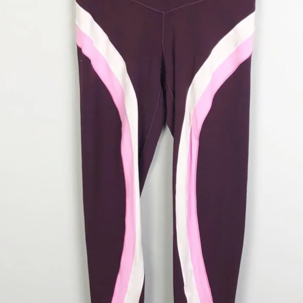 AERIE | Chill Play Move High Waist Burgundy Leggings with Stripes Women’s Size S